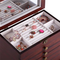 Premium Brown Wooden Jewelry Box: Large Armoire for Necklaces Storage with Gift Organizer - Set 16