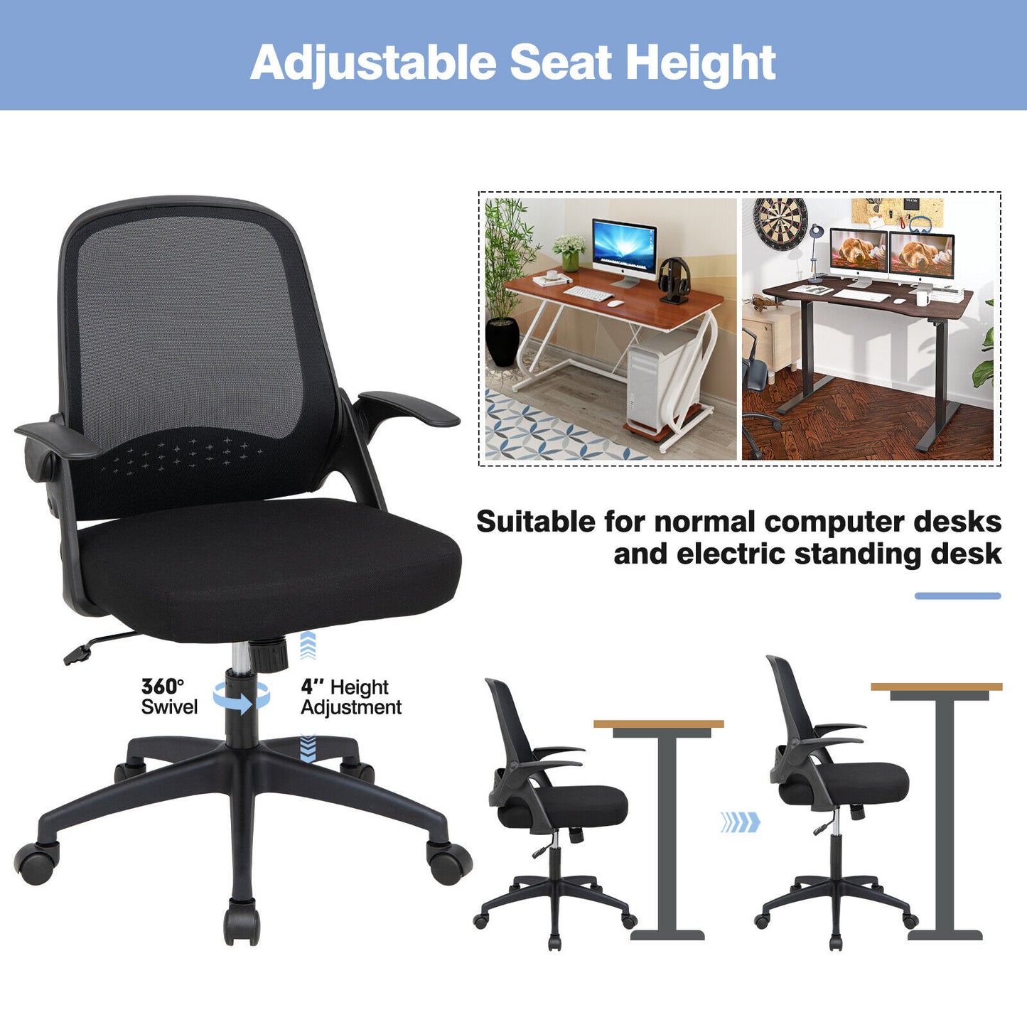 Mesh Office Chair Computer Desk Executive Chair Recliner Study Work