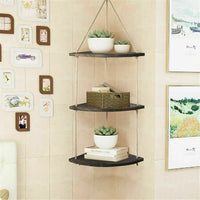 Brown Wood Jute Rope Floating Shelves Hanging Corner Wall Shelf Storage Organize