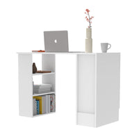 White computer desk with 3 drawers and shelves