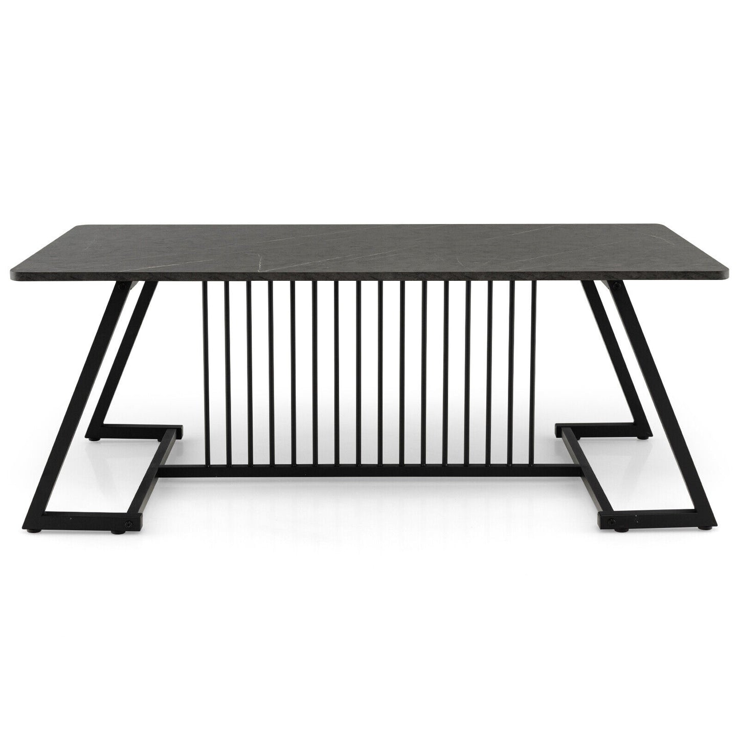 Coffee Table Wooden Beside Table Faux Marble Top Steel Legs Modern Black