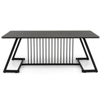 Coffee Table Wooden Beside Table Faux Marble Top Steel Legs Modern Black