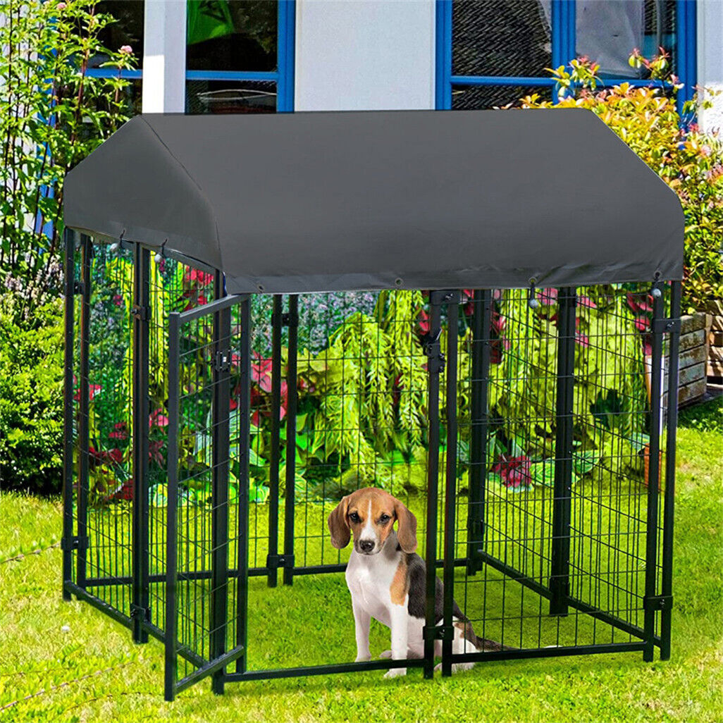 Black Powder Coat Steel Frame Dog Kennel Pet Playpen Enclosure Dog House w Roof