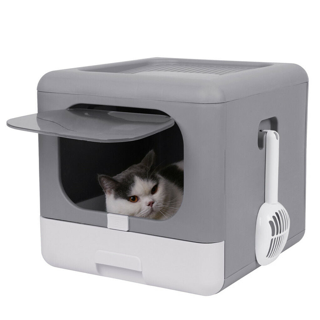 Cat Litter Box Fully Enclosed Kitty Toilet Trapping Sifting Odor Control Basin