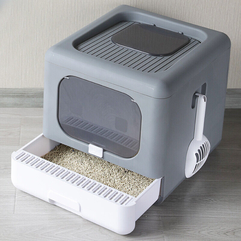 XXL Large Cat Litter Box Heavy Duty Litter Pan Toilet Double Door Foldable House