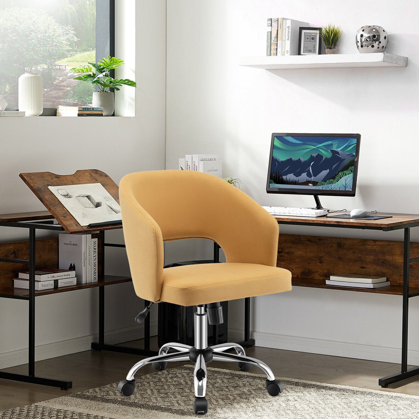 Leathaire Office Chair Swivel Executive Computer Desk Chair Vanity Seat Yellow