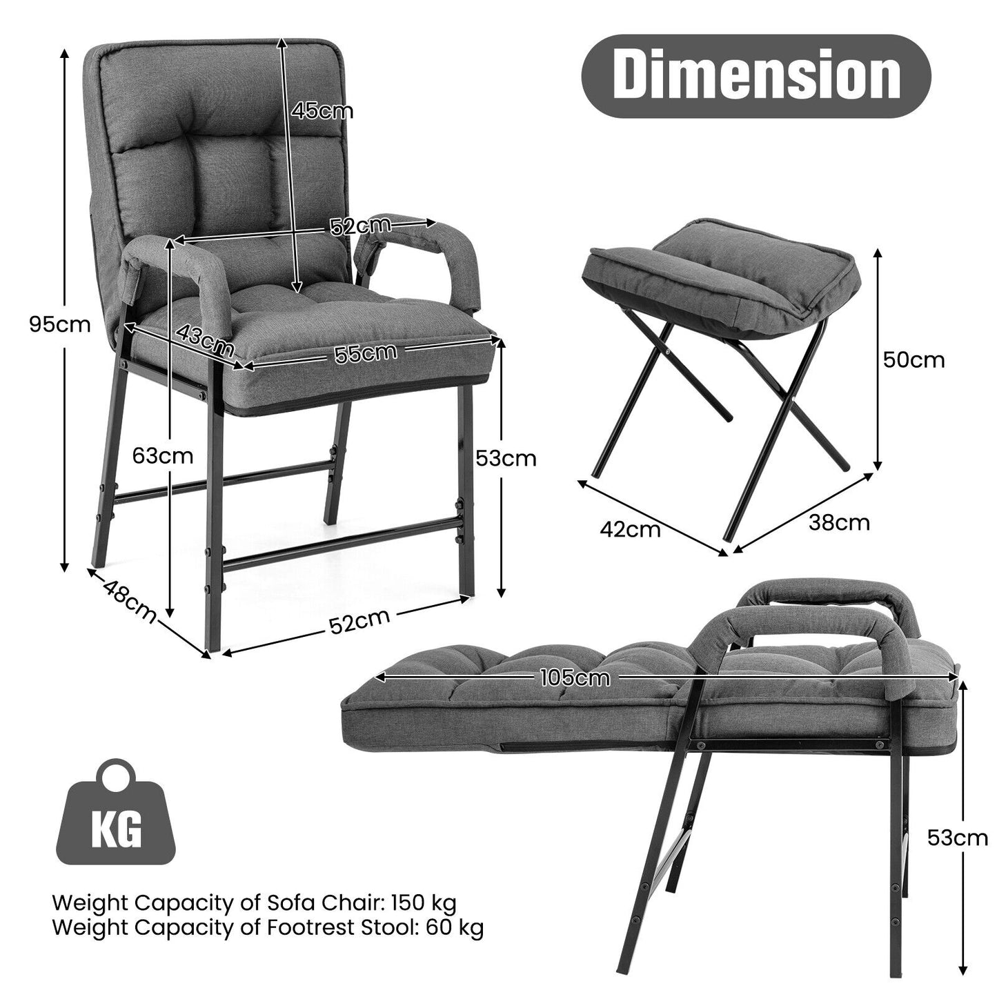 Modern Accent Chair w/ Ottoman Linen Fabric Upholstered Single Chair