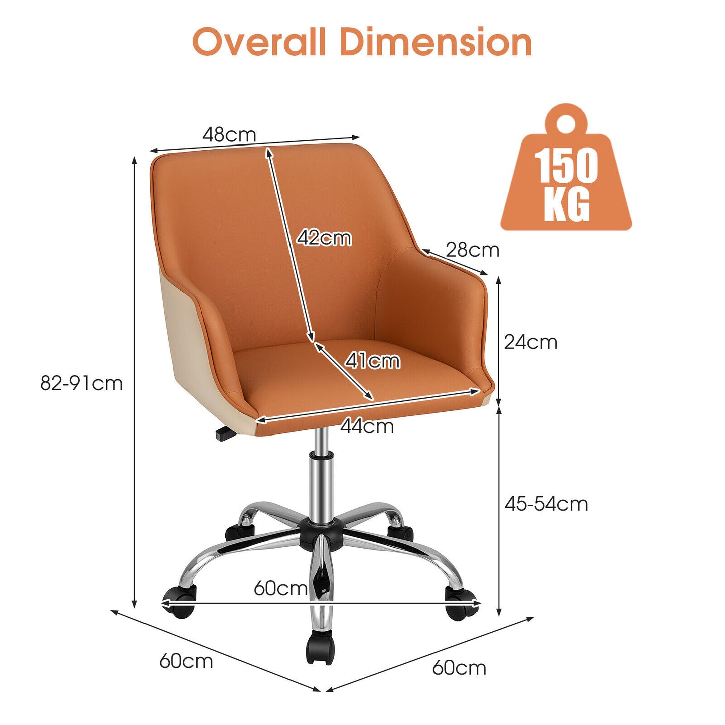 PU Leather Office Chair Computer Desk Chair Executive Leisure Armchair Orange