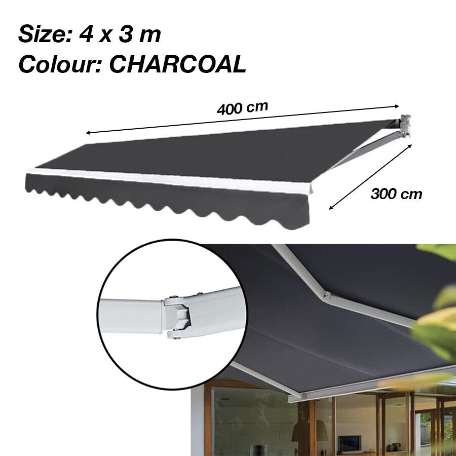 4x3M Folding Arm Awning Retractable CHARCOAL Outdoor Sunshade Canopy