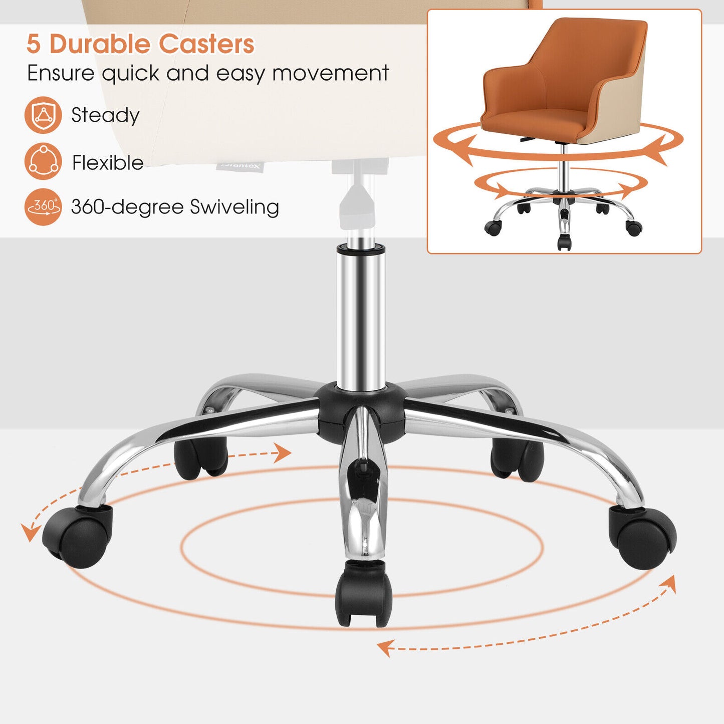 PU Leather Office Chair Computer Desk Chair Executive Leisure Armchair Orange