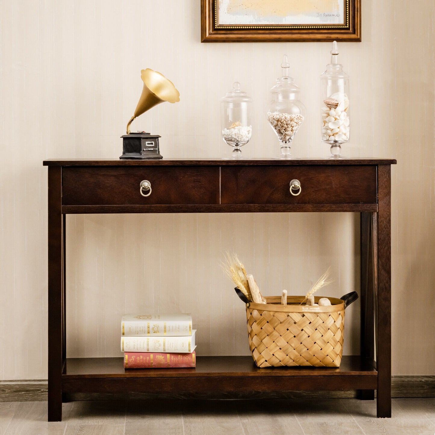 Console Table Accent Sofa Side Table with Drawer Shelf Entryway Espresso