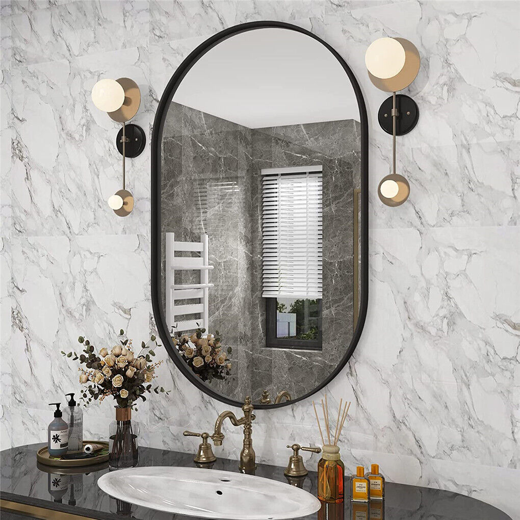 Thin Aluminum Frame Capsule Mirror Oblong Bathroom Mirror Wall Vanity Mirror