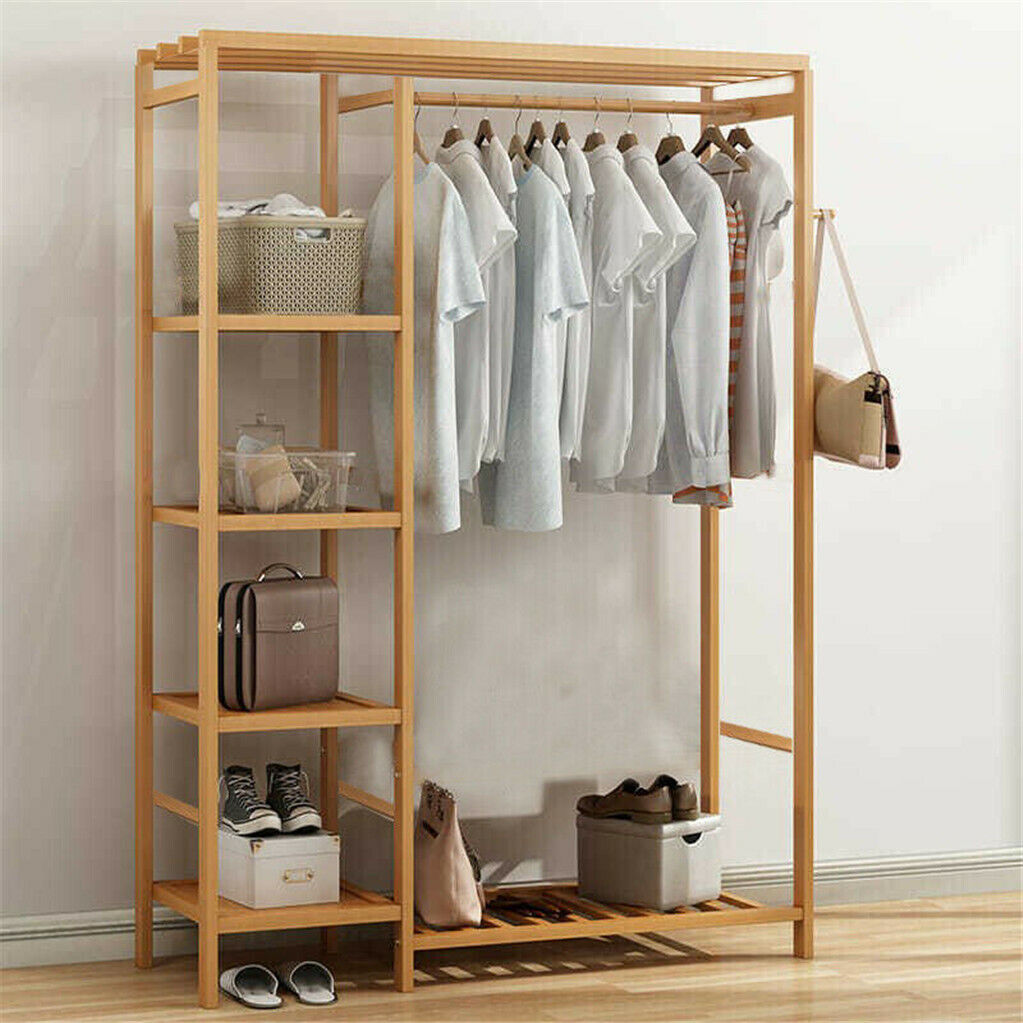 Concise Wooden Clothes Garment Hanging Stand Shoe Rack Display Storage Shelf AU