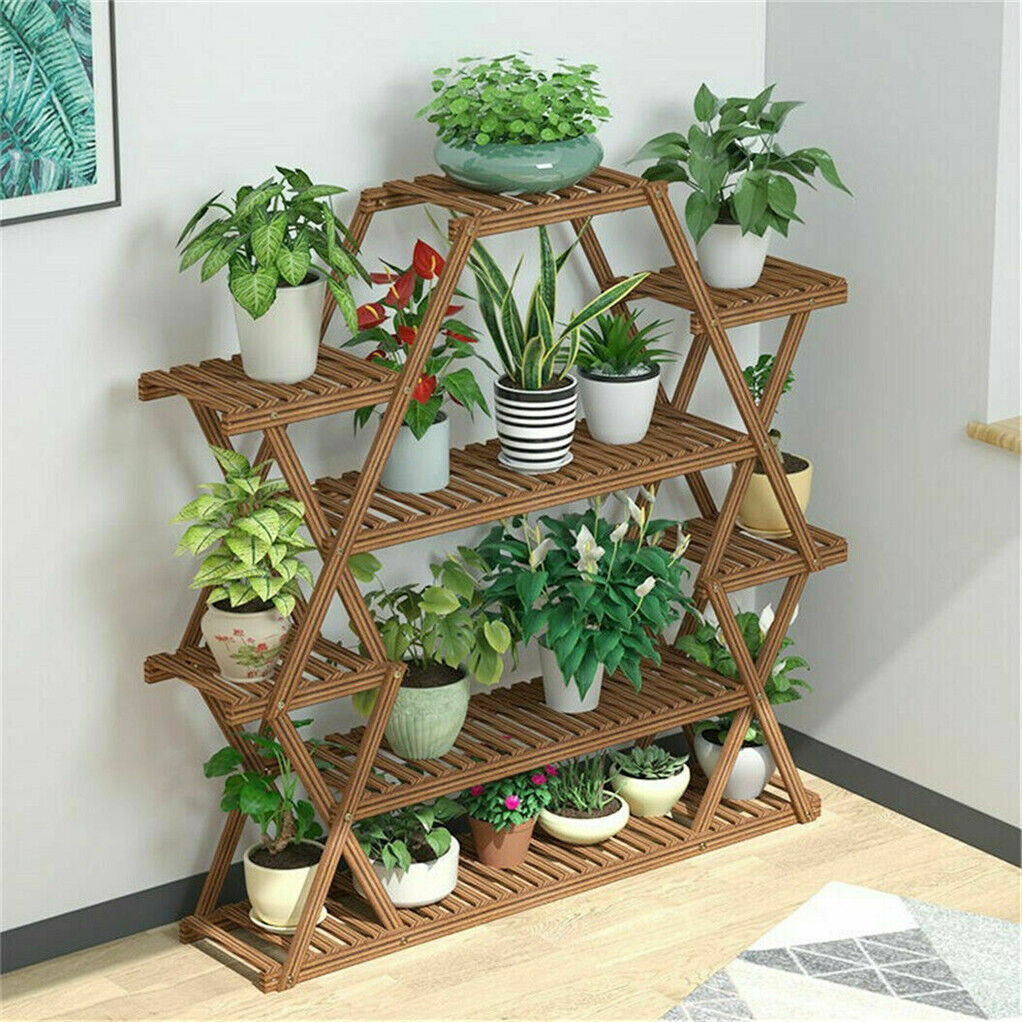 Oversized Multi Layers Wood Plant Stand Reinforced Flower Pot Display Shelf Rack