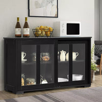 Black Kitchen Buffet Cabinet – Sideboard with Storage Shelves and Doors