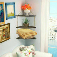 Brown Wood Jute Rope Floating Shelves Hanging Corner Wall Shelf Storage Organize