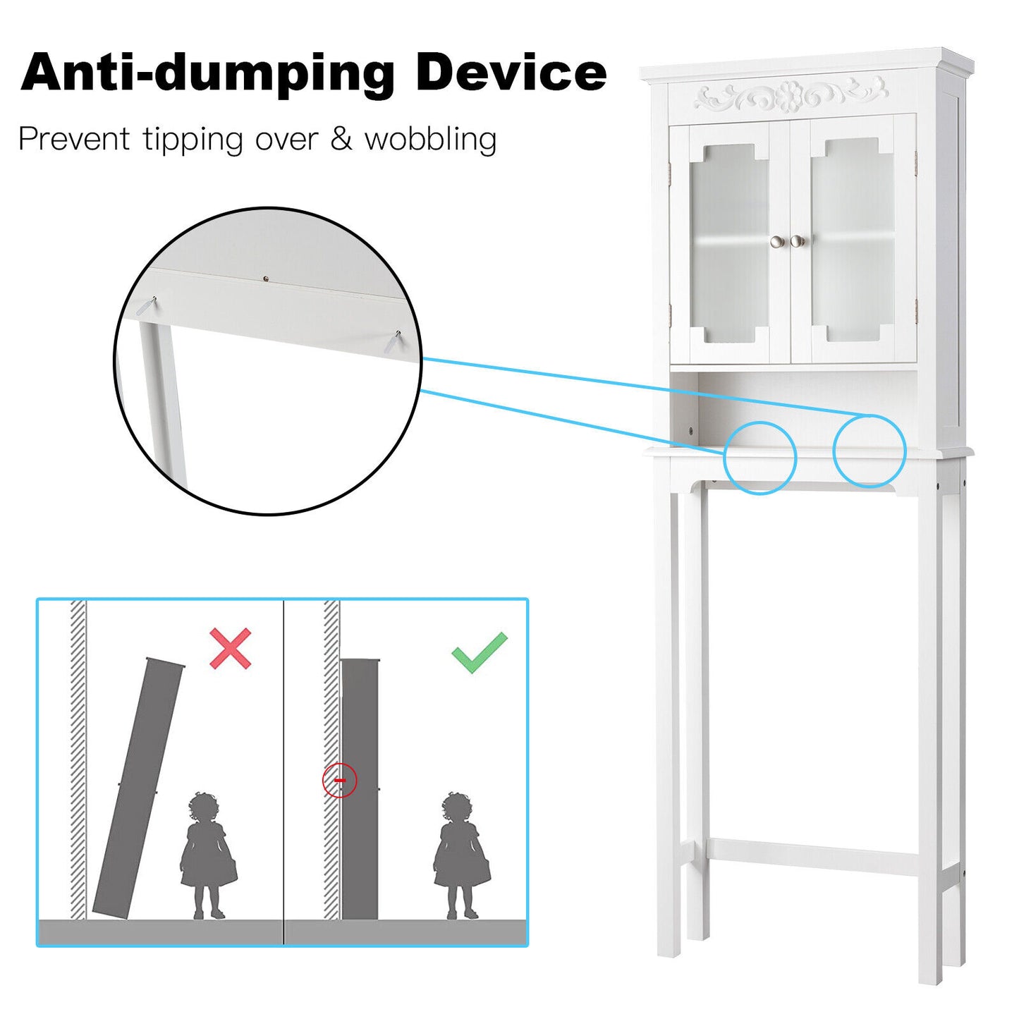 Over The Toilet Bathroom Space Saver Carved Top Toilet Rack w/ Adjustable Shelf