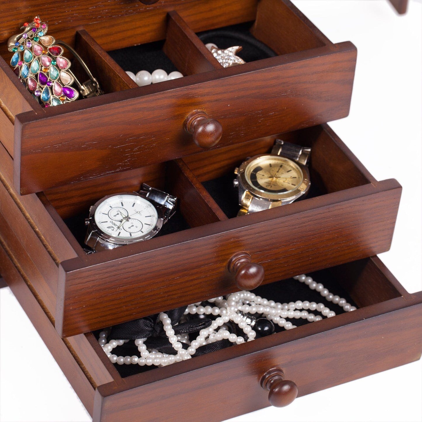 Premium Extra Large Jewelry Box: Wooden Cabinet for Necklace and Ring Storage with Display Organiser