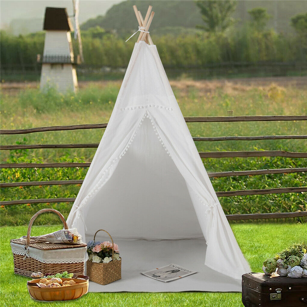 Foldable Teepee Tent + Mat Boho Tent Childrens Wigwam Play Tent for Kids