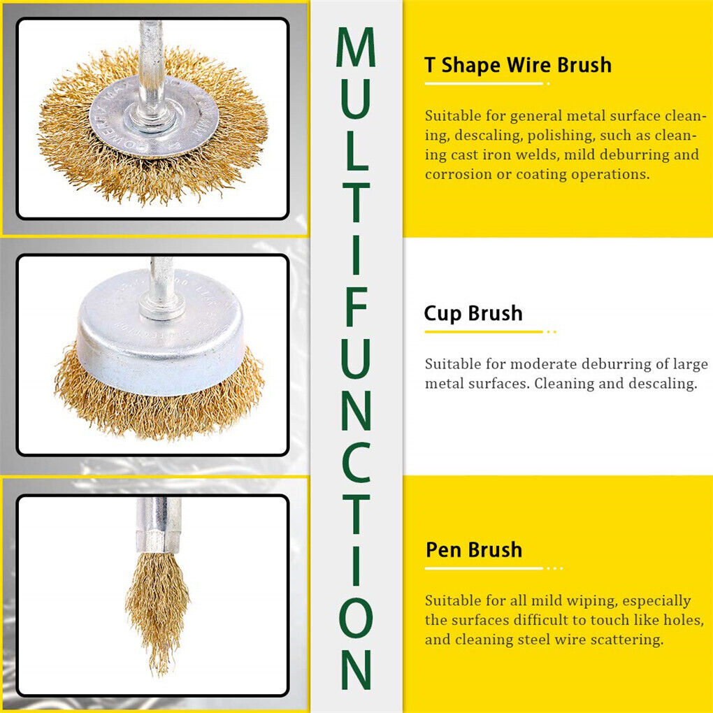 Set of 9 True Brass Wire Wheel Brush Kit Crimped Cup Brush for Drill Cleaning