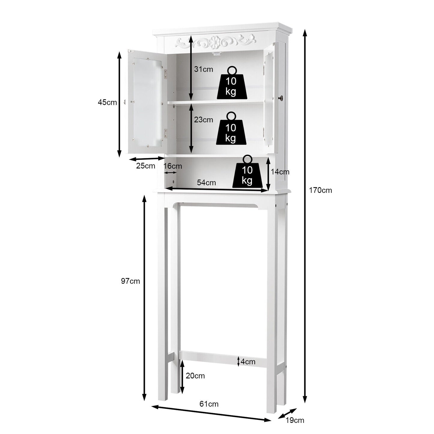 Over The Toilet Bathroom Space Saver Carved Top Toilet Rack w/ Adjustable Shelf