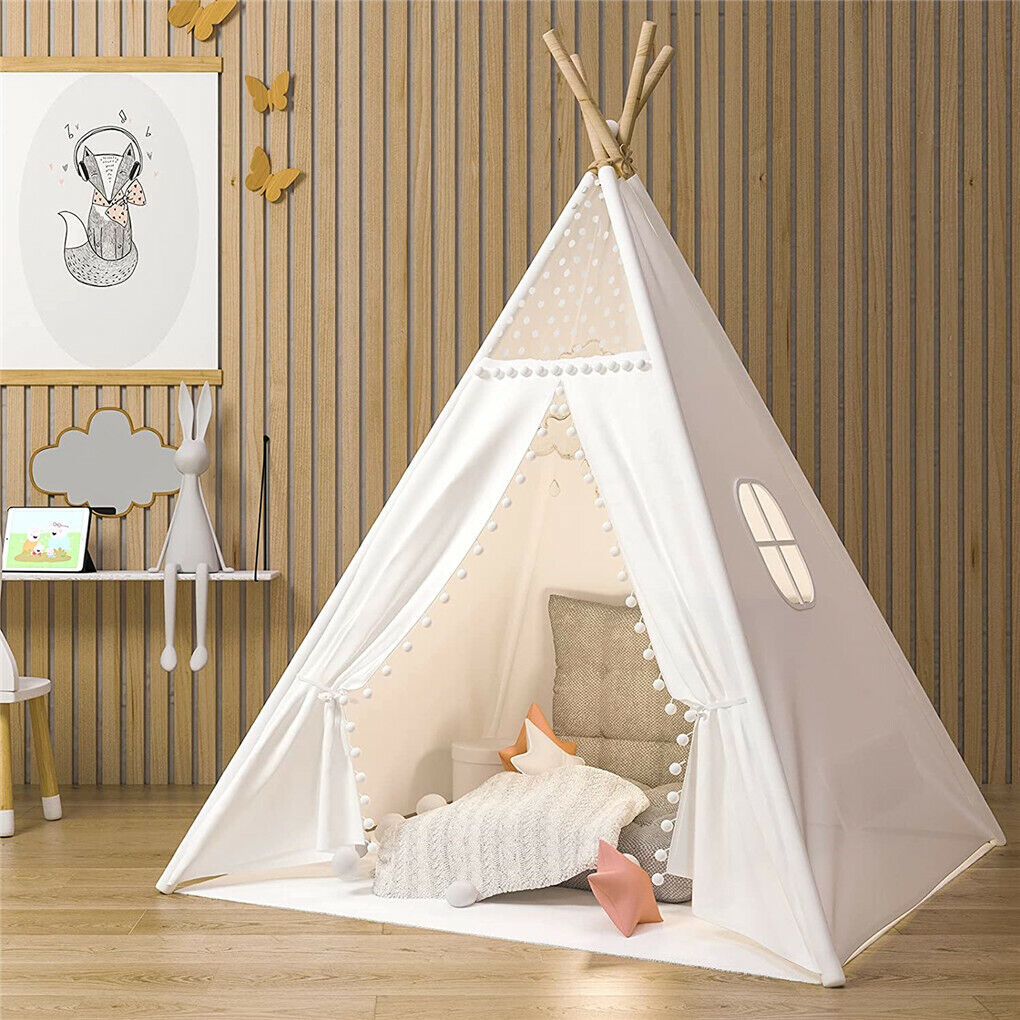 Foldable Teepee Tent + Mat Boho Tent Childrens Wigwam Play Tent for Kids