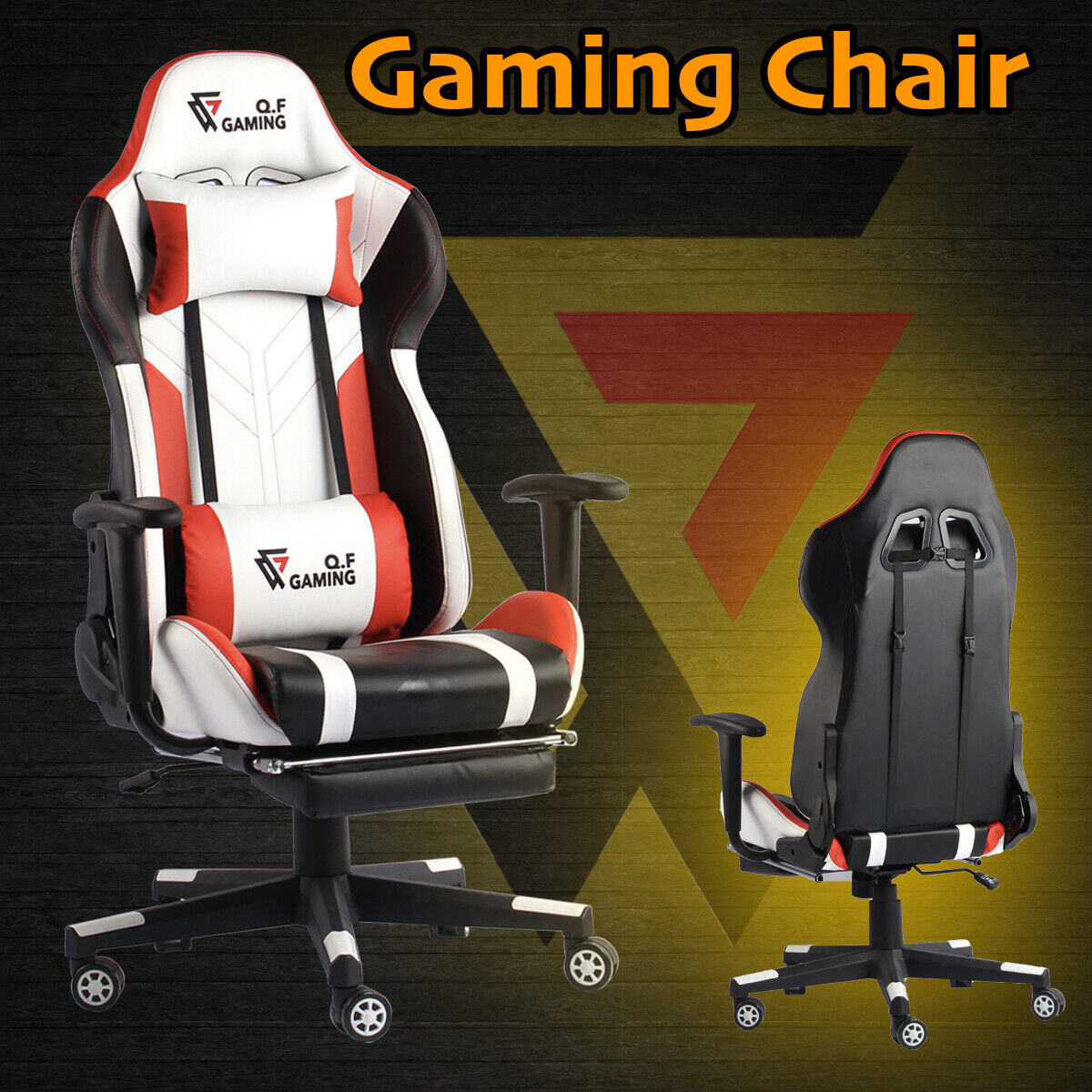 QF Gaming Chair Office Seat Premium Racing Computer Footrest PU Leather Executiv