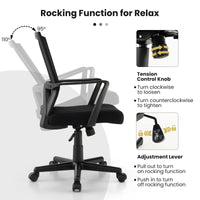 Mesh Office Chair Swivel Rocking Chair Adjustable w/ Armrests & Lumbar Support