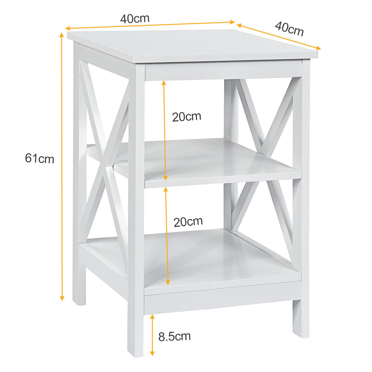 3-Tier Nightstand Side Table X-Design End Table Storage Stand Bedroom