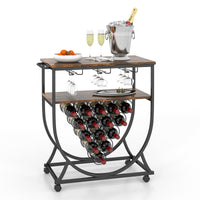 Industrial Rolling Drink Serving Bar Cart for Dining Room Rustic Brown and Black