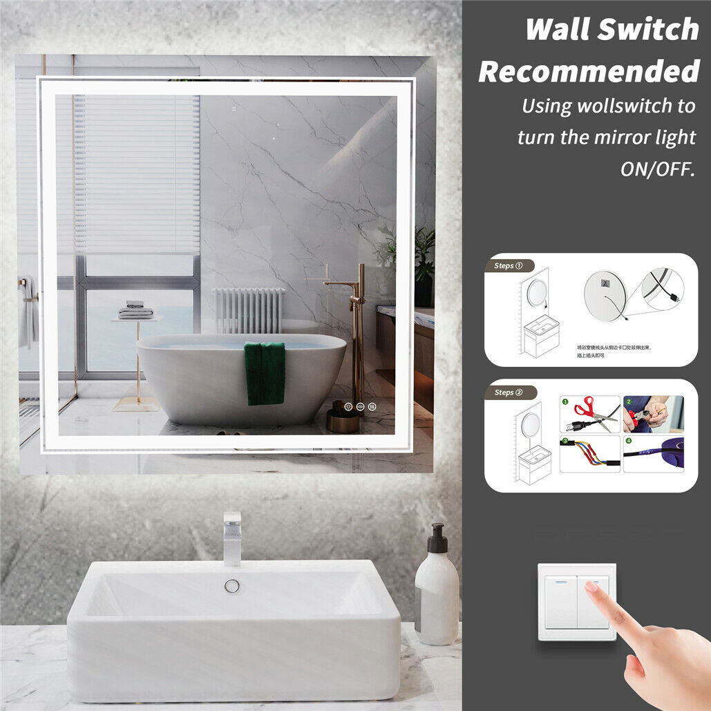 Square Double Strip Light Bathroom Mirror Illuminated Vanity Makeup Mirror IP>44