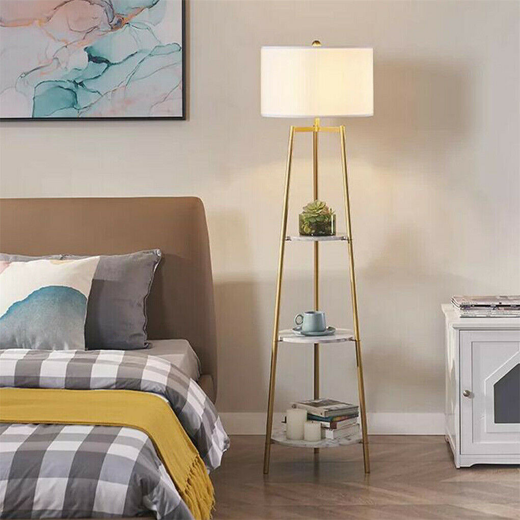 Floor Lamp Storage Shelves 3Tier Plexiglass Standing LED Light Living Room Offic