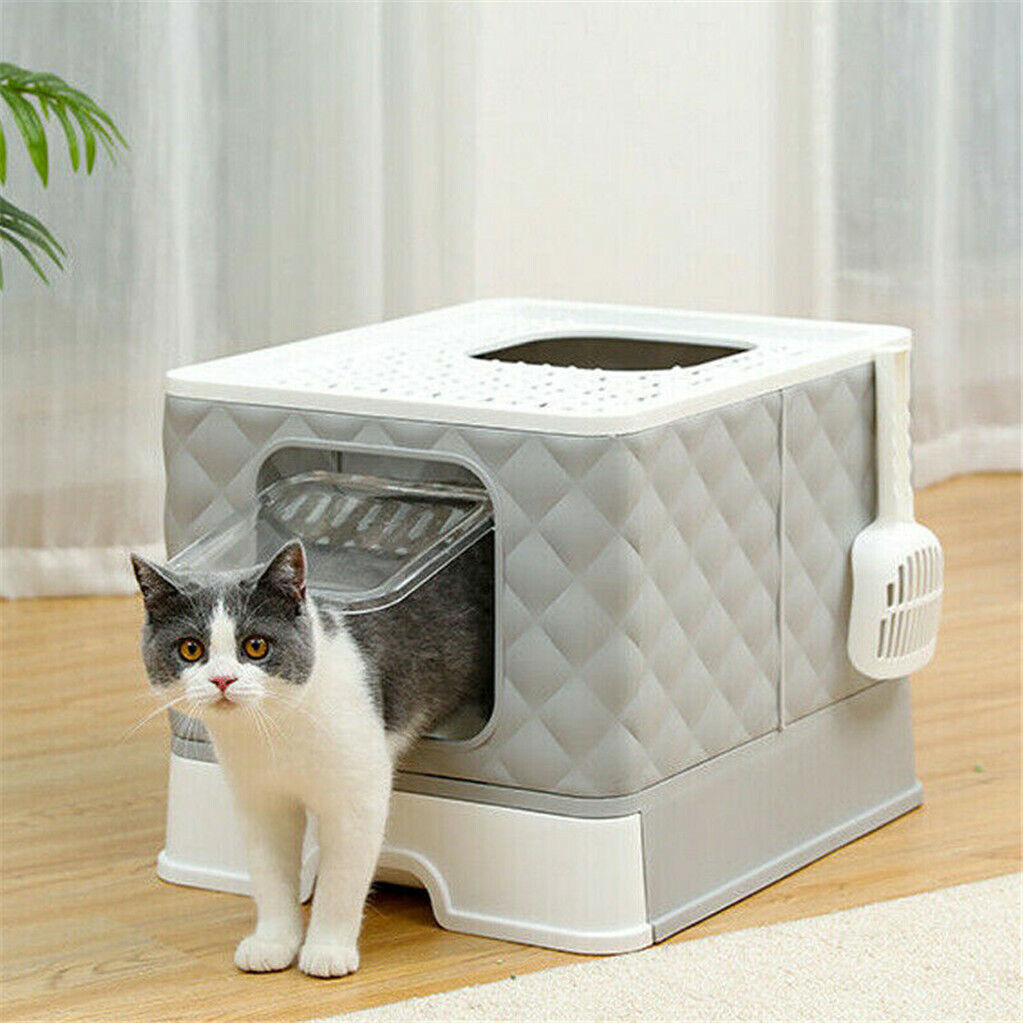 Foldable Cat Litter Box Enclosure Cabinet Cushion Cat Mat Top f Medium Large Cat