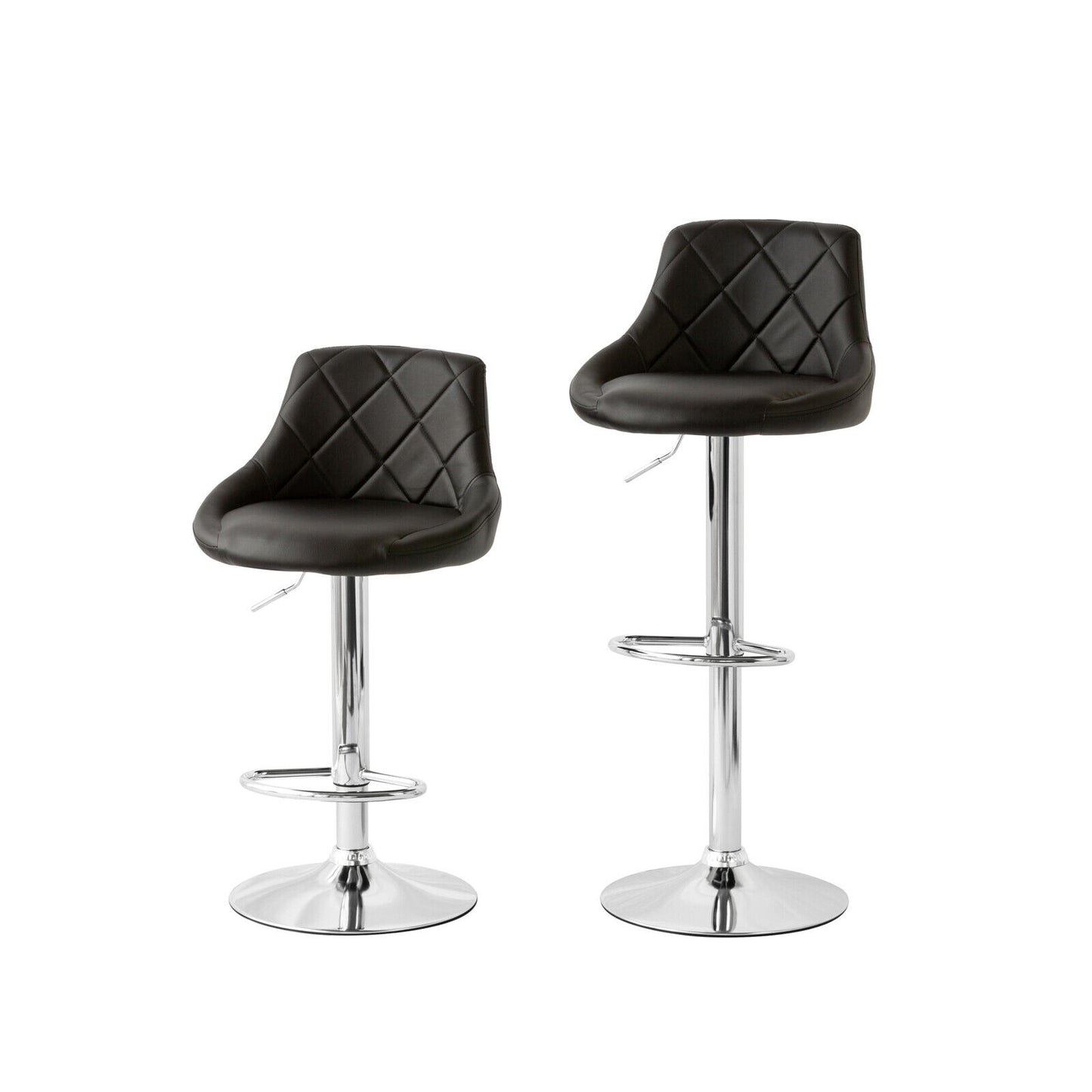 Hacienda 2 Diamond Style Padded Leather Barstools (Black) w/ Adjustable Height