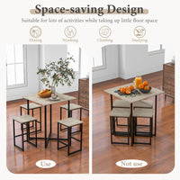 5-Piece Dining Table Set Kitchen Square Table & Stools Industrial Metal Frame