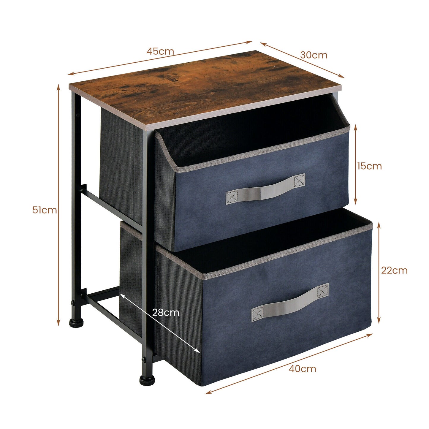 Nightstand End Side Table Dresser with 2 Pull-out Fabric Drawers