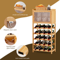 20-Bottle Wine Rack Cabinet Bamboo Display Shelf w/ Glass Holder Kitchen