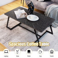 Coffee Table Wooden Beside Table Faux Marble Top Steel Legs Modern Black