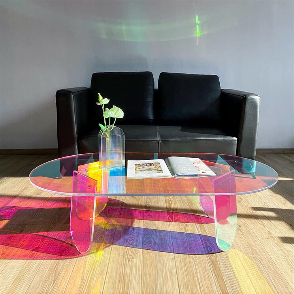 Stunning Iridescent Acrylic Coffee Table Oval Side Table