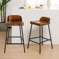 Bar Stool Low Back Saddle Seat Wood Kitchen Stool Dining Pub Chair Metal