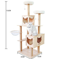 156cm Wooden Cat Tree Tower Scratching Post Scratcher Cats Condo House Bed