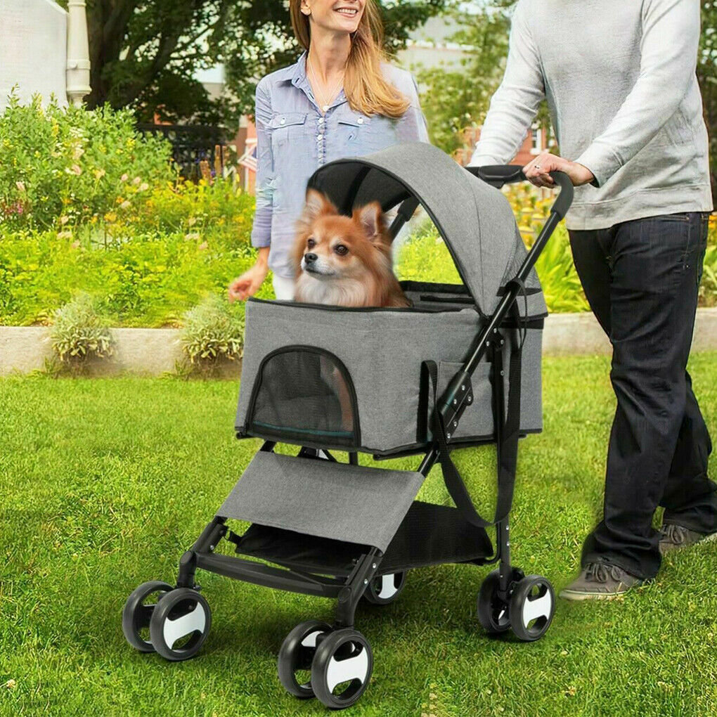 Heavy Duty Pet Stroller Pram One-Click Fold Jogger Dog Cat Carrier Travel System