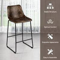 Set of 2 Bar Stool Faux Suede Upholstered Kitchen Dining Chair w/Metal Leg Brown