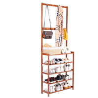 Space Save Bamboo Hall Tree Coat Stand 5 Tier Shoe Rack Storage Organizer Shlelf