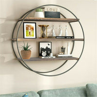 Vintage Round Wall Shelves Unit Industrial Metal Floating Shelf Storage Rack Dec