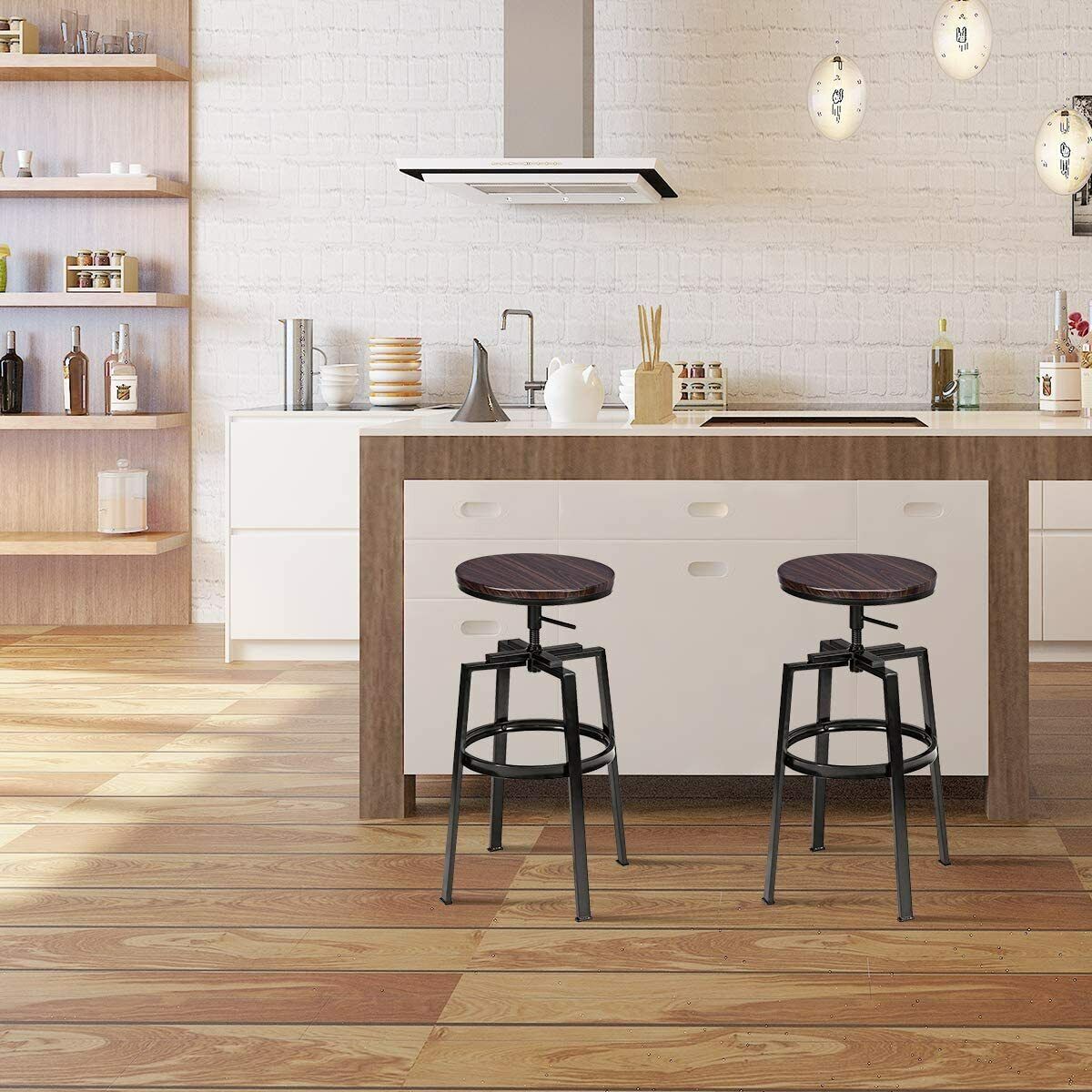 Set of 2 Bar Stools Kitchen Barstools Height Adjustable Counter Chairs