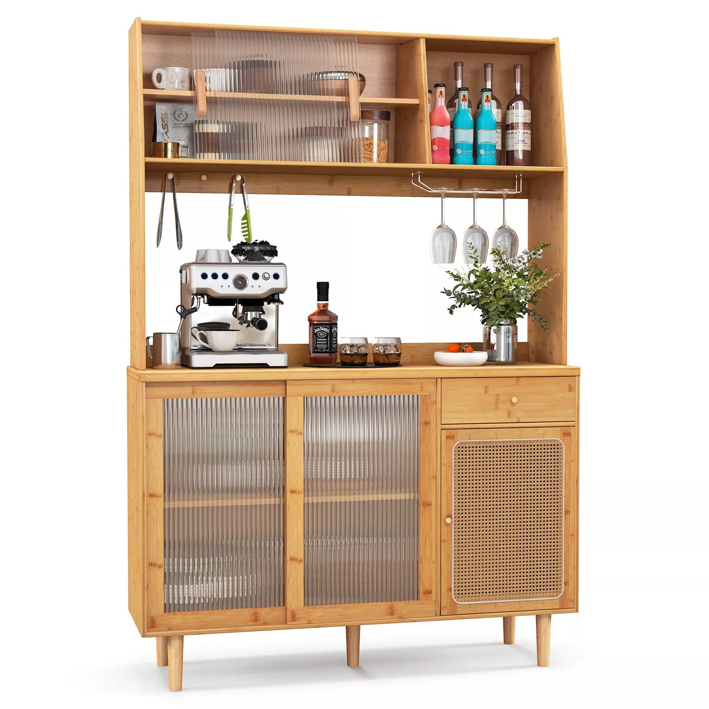 Buffet Sideboard Cabinet with Hutch – 175cm Wine Bar and Kitchen Storage