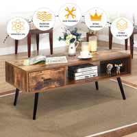 Retro Coffee Table Mid Century Modern Living Room Furniture w/Open Storage Shelf