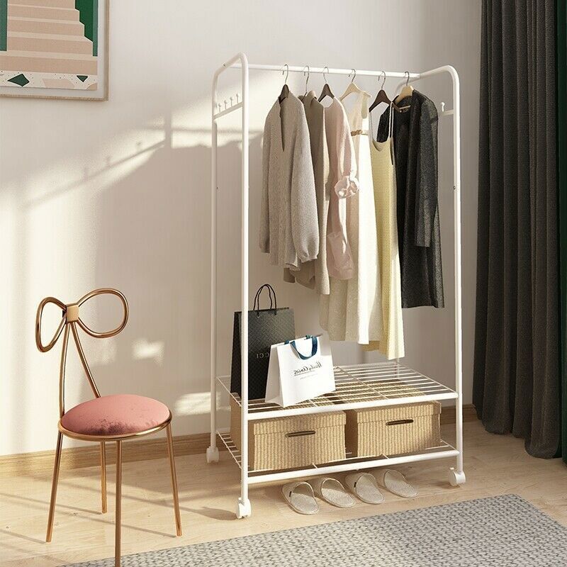 Organize in Style Portable Closet Wardrobe with Freestanding Garment Rack and 2 Shelves on Wheels