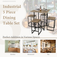 5-Piece Dining Table Set Kitchen Square Table & Stools Industrial Metal Frame